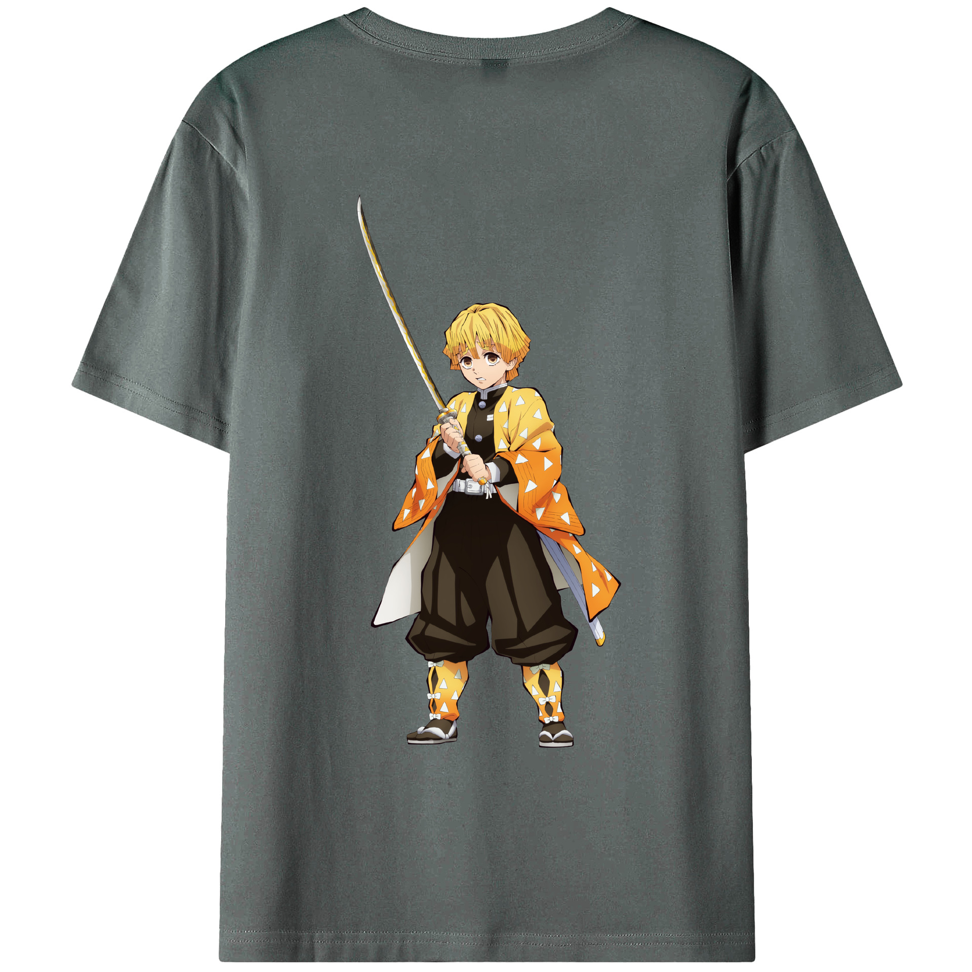 （画像用） 鬼滅の刃（きめつのやいば）我妻 善逸／あがつま ぜんいつ Agatsuma Zenitsu 綿100％ メンズ半袖Tシャツ（バックプリント） 通気性